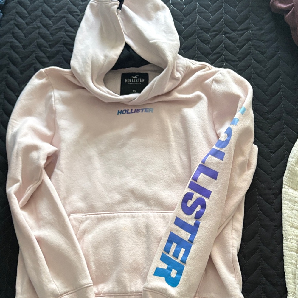 Hollister Light Pink Hoodie with Blue Accents